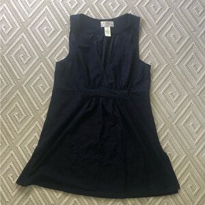 J. Valdi Navy Eyelet Sleeveless V-Neck Short Coverup Size L